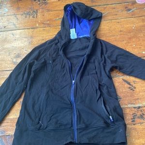 I am selling a thin black and blue zip up hoodie